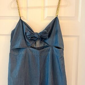 Michael Kors Blue Denim Jumpsuit with Gold Chain Straps